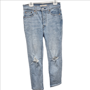 Levis Wedgie Straight Leg High Rise Distressed Light Wash Jeans
